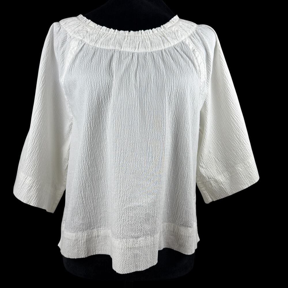 Everlane Seersucker Gathered Tee | White | Size M | Organic Cotton